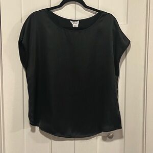 Nicole Miller Black Satin Blouse Top Sz L EUC